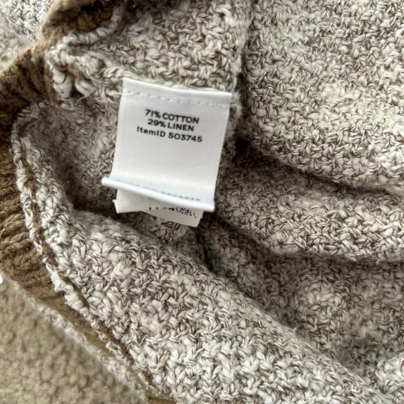 LL Bean Signature Mock Neck Sweater Two Toned Tan Cotton Linen Curved Hem M - Picture 2 of 10